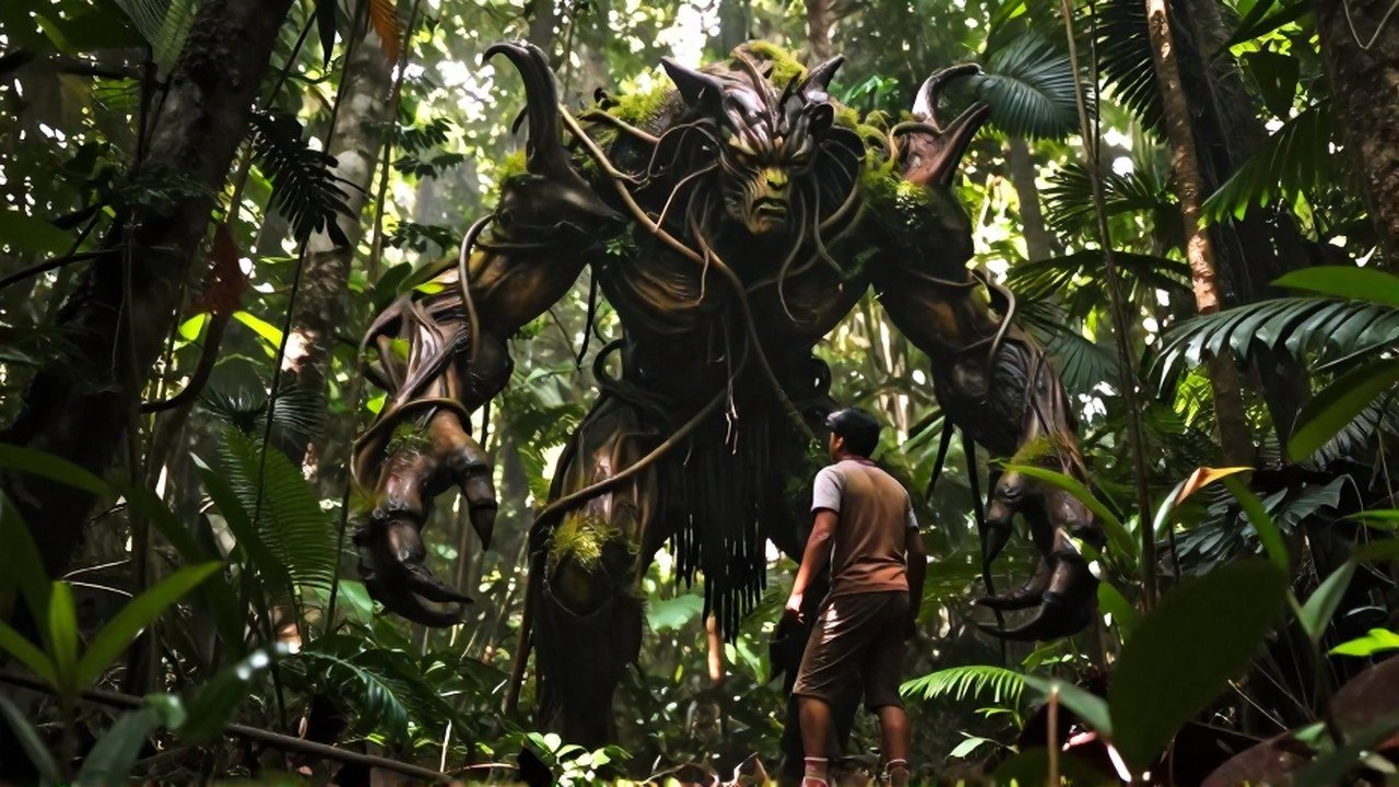 Una entidad amenazante de la selva amazónica confronta a un guía local.