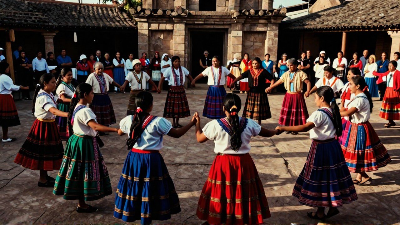 Comunidad ancestral realizando la danza Mare Mare en un espacio ceremonial y tradicional.